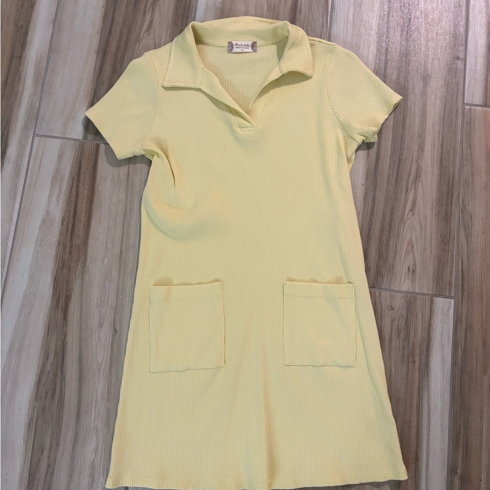 Altar'd State Yellow Mini Shirt Dress with Polo Collar and Short Sleeves